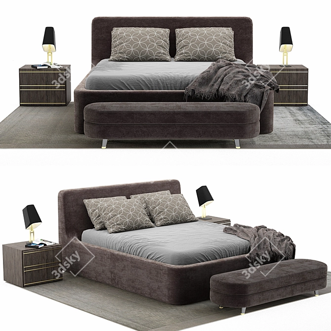 Modern Continental Bed 3D model image 1