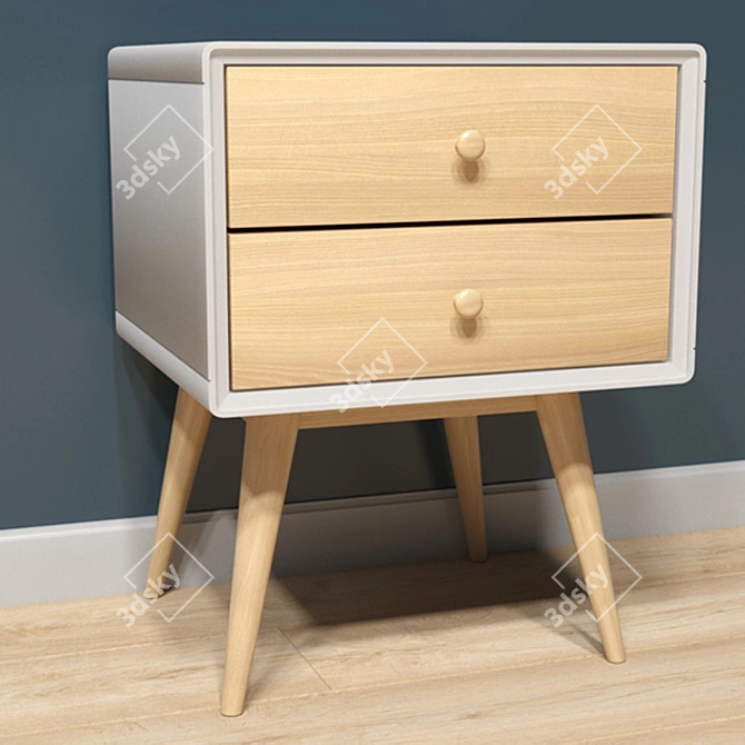 Scandi Style Jimi Side Table - 2 Drawers 3D model image 2