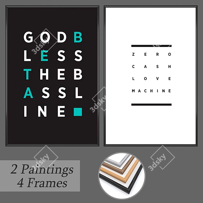 Versatile Set of Wall Paintings with Frame Options 3D model image 1