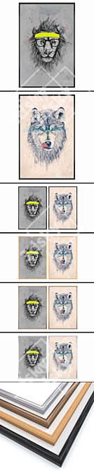 Modern Art Set: 2 Paintings & 4 Frame Options 3D model image 3