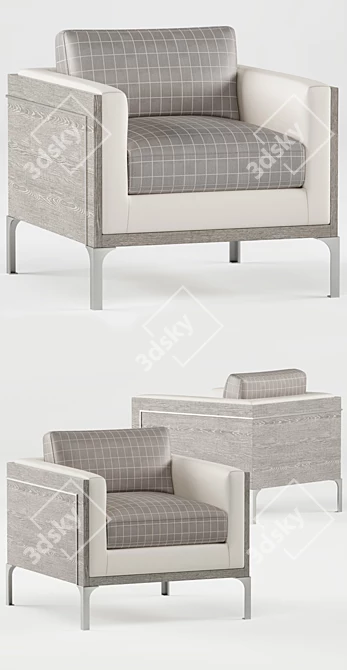 Gray Plaid Oak Armchair | Modern Classic 3D model image 2