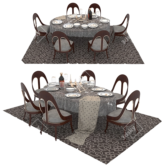 Solid Oak Dining Set: Table & Chairs 3D model image 1