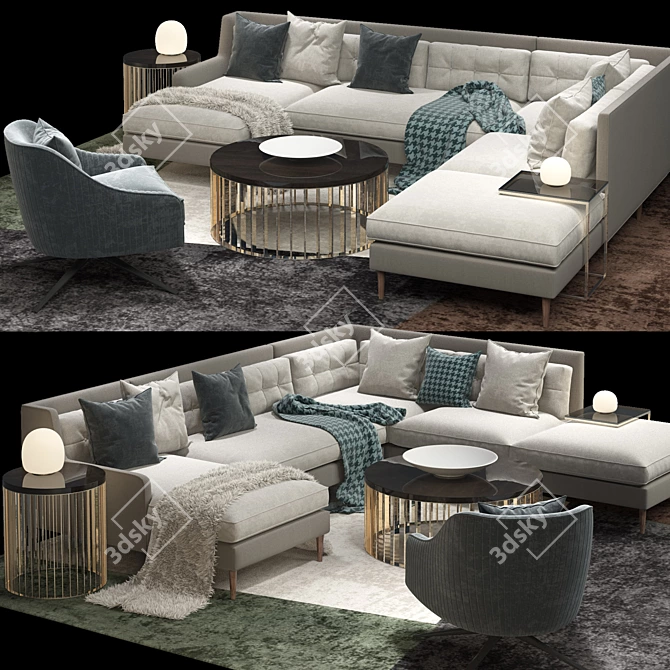 Modern West elm Sectional Set 3D model image 1