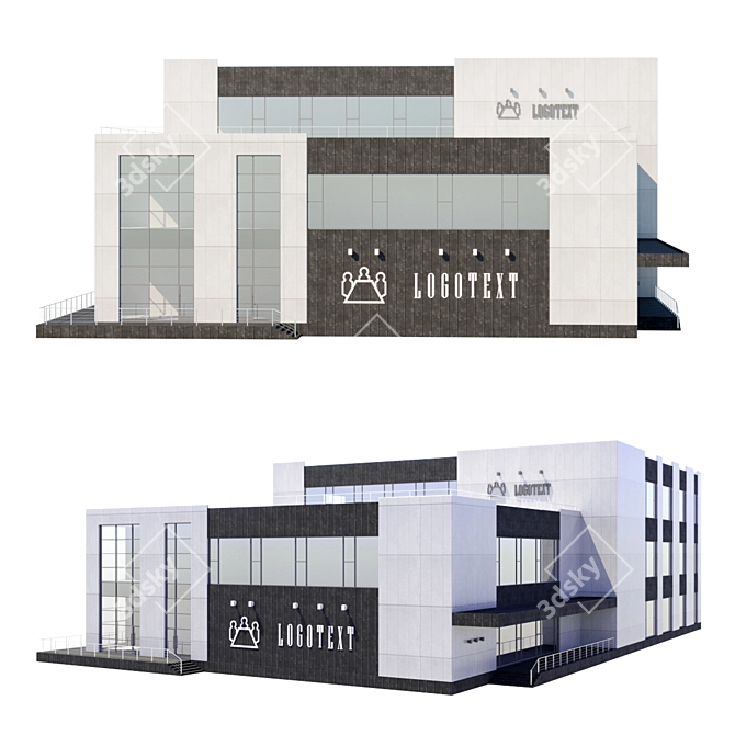 Modern Three-Story Office Building 3D model image 1