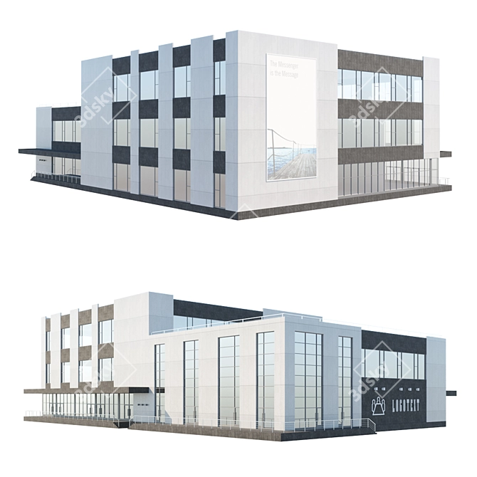 Modern Three-Story Office Building 3D model image 2