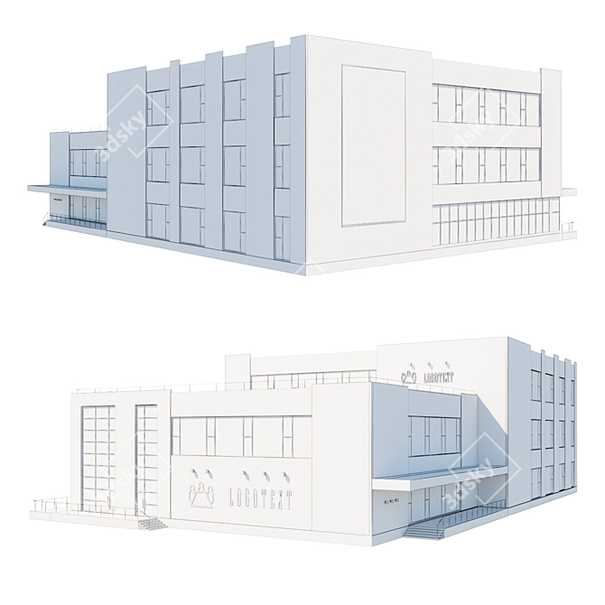 Modern Three-Story Office Building 3D model image 3