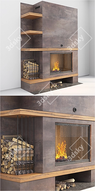 Modern White Plastered Fireplace 3D model image 3
