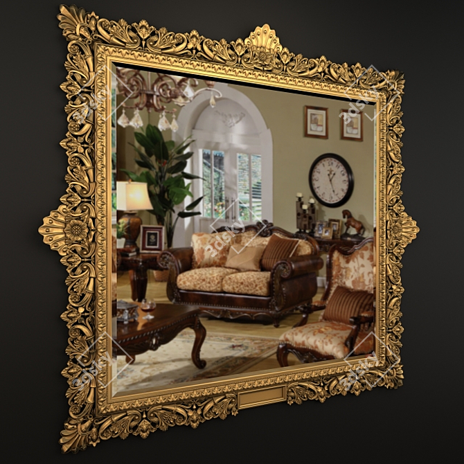 Elegantly Carved Gilded Mirror 3D model image 2
