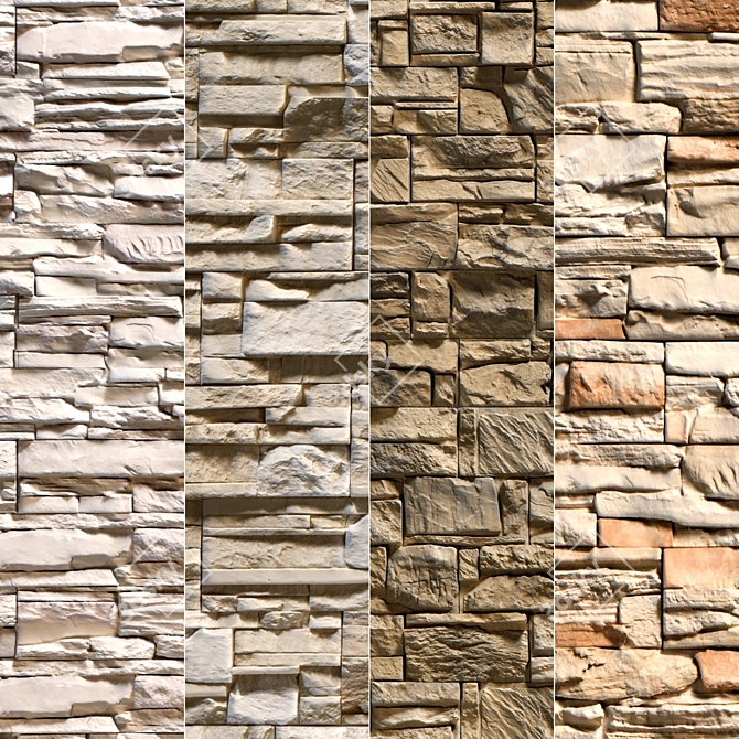 Modern Stone Walls Set 3D model image 1