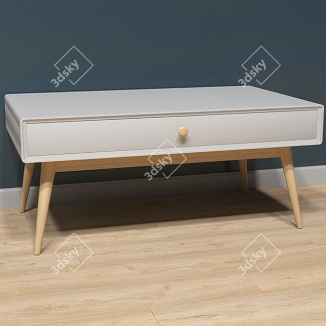 Modern White Coffee Table with Drawer & Niche 3D model image 2