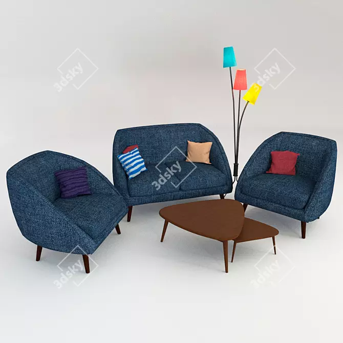 Vintage Semeon Upholstered Furniture Set 3D model image 1