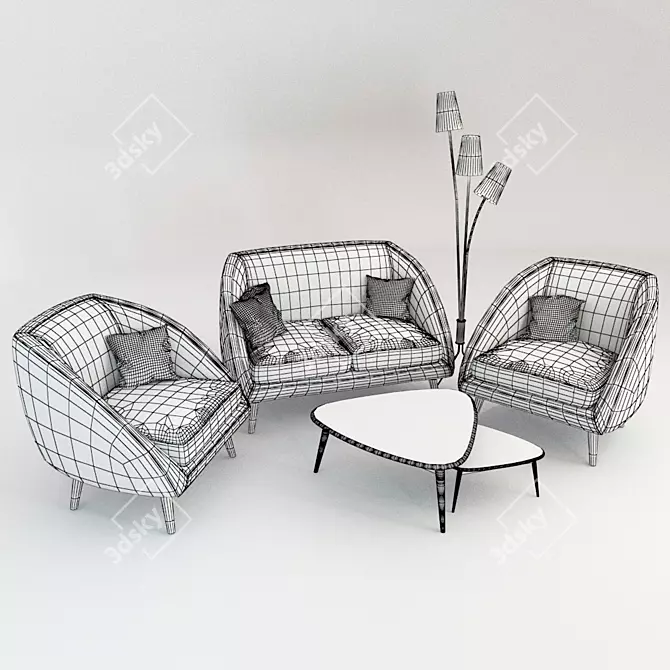 Vintage Semeon Upholstered Furniture Set 3D model image 2