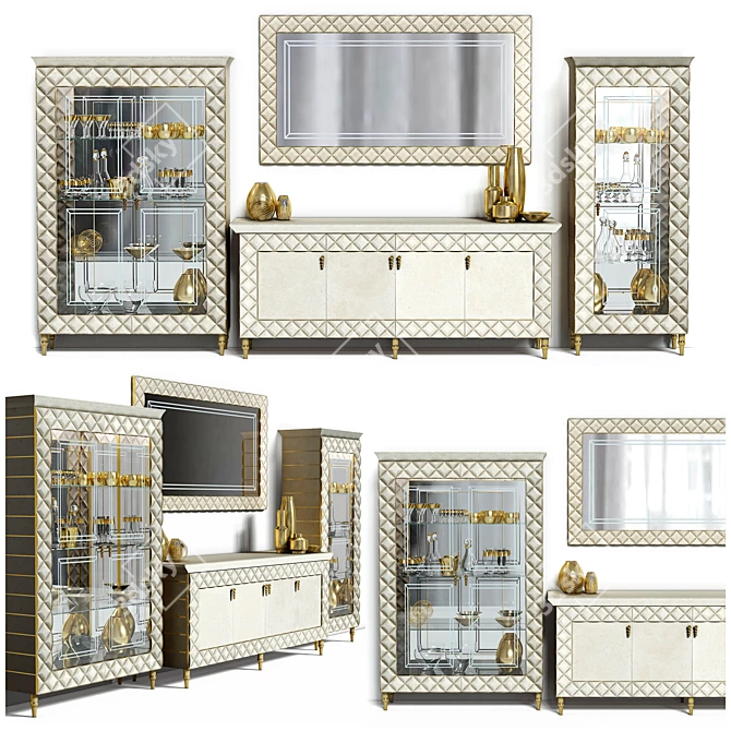 Elegance in Glass: 4-Door Sideboard & Glass Cabinets 3D model image 1