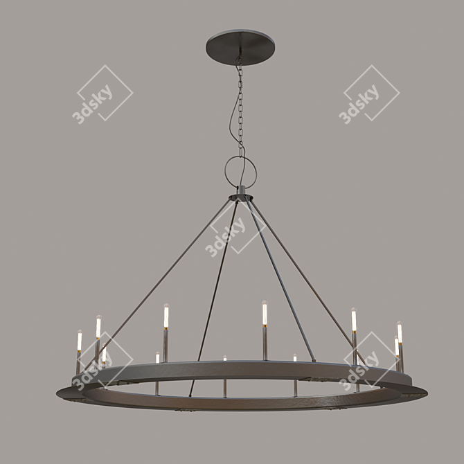 Sleek Iron Ring Chandelier 3D model image 1