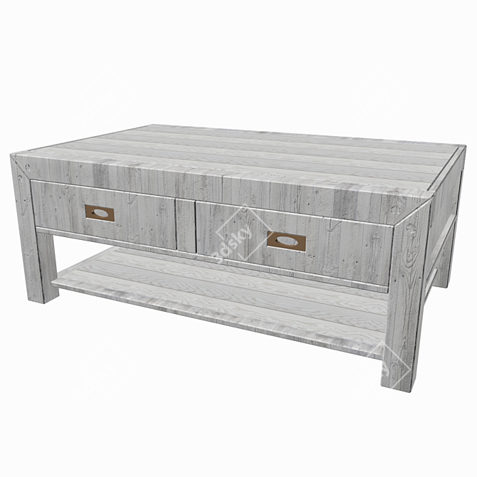 Rustic Charm Coffee Table with Drawers & Shelf 3D model image 1