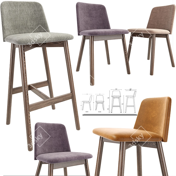 Chip Bar Stool & Dining Chair Set 3D model image 1