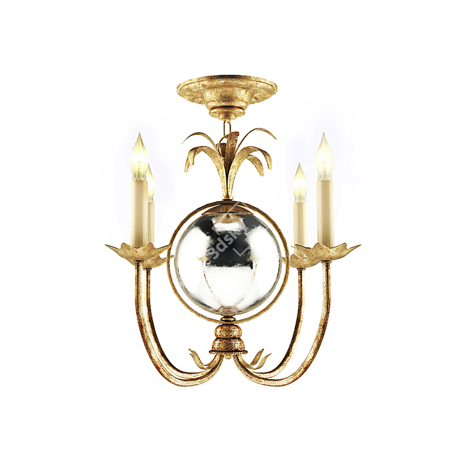 Elegant 4-Light Gilded Iron Chandelier 3D model image 1