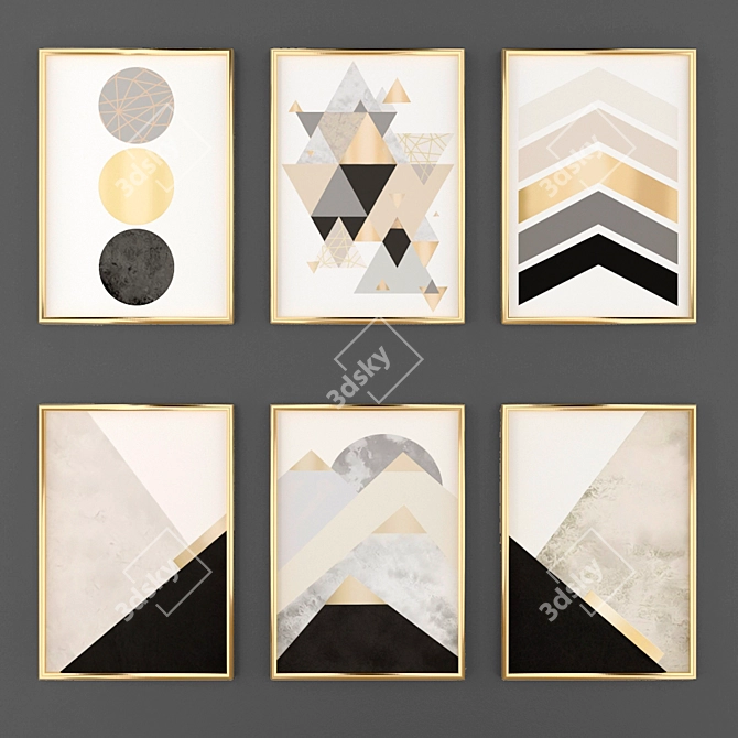 Minimalist Black and Gold Posters 3D model image 1