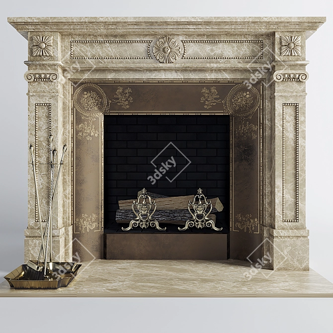 Elegant Bronze Marble Fireplace 3D model image 1