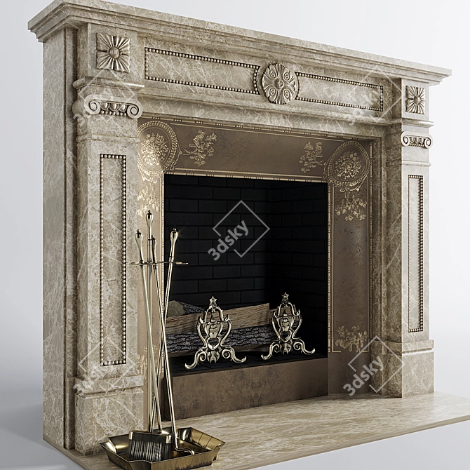 Elegant Bronze Marble Fireplace 3D model image 2