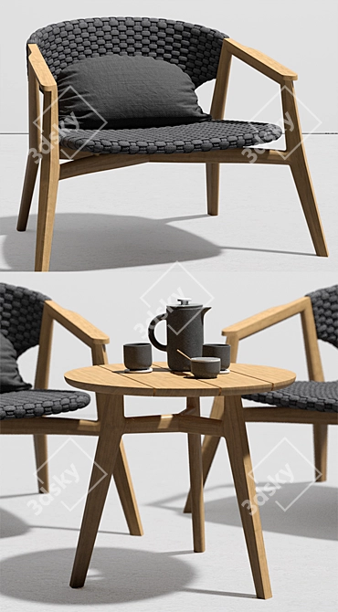 Teak Knit Lounge Set: Armchair & Coffee Table 3D model image 2