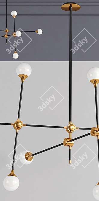 Modern Baton Chandelier: Black, White or Brass 3D model image 2