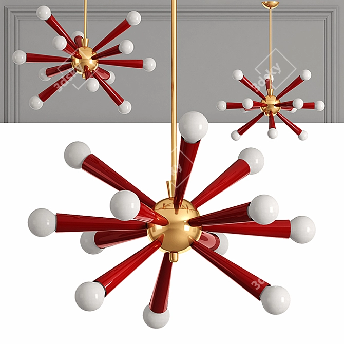 Mid Century Red Sputnik Chandelier 3D model image 1