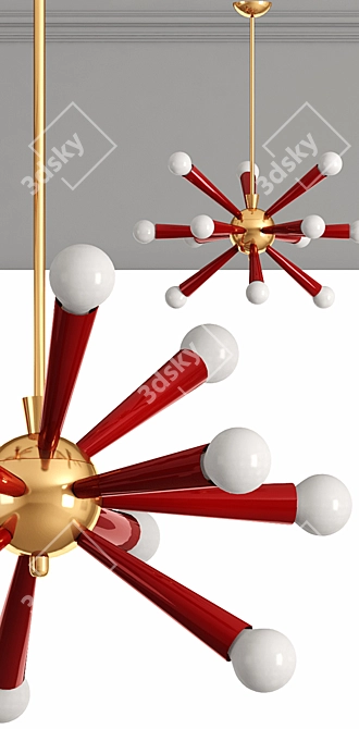 Mid Century Red Sputnik Chandelier 3D model image 2