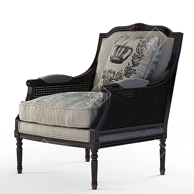 Elegant Grey Armchair with Wooden Frame 3D model image 1