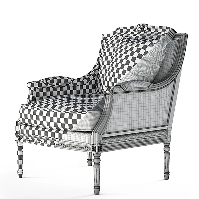 Elegant Grey Armchair with Wooden Frame 3D model image 3
