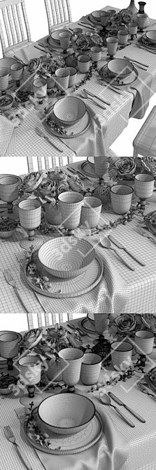 Sleek Modern Table Setting 3D model image 3