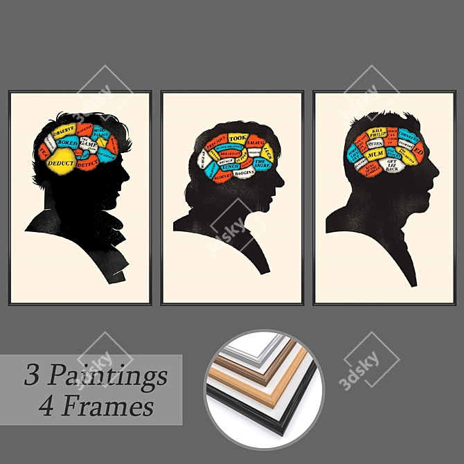 "Artistic Trio: Set of 3 Wall Paintings 3D model image 1