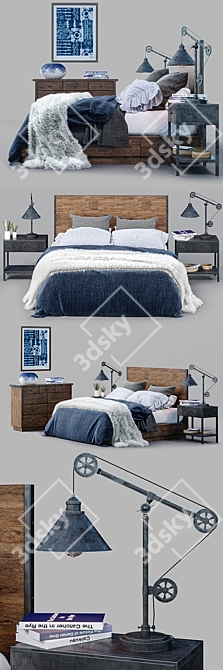 Reclaimed Wood Bed Set: Rustic Elegance 3D model image 2