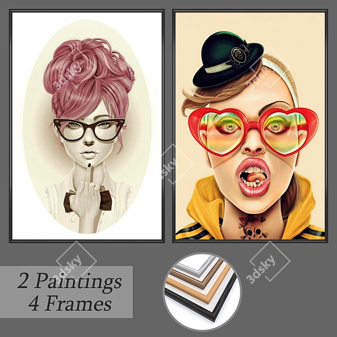 Modern Art Set with Multiple Frames 3D model image 1