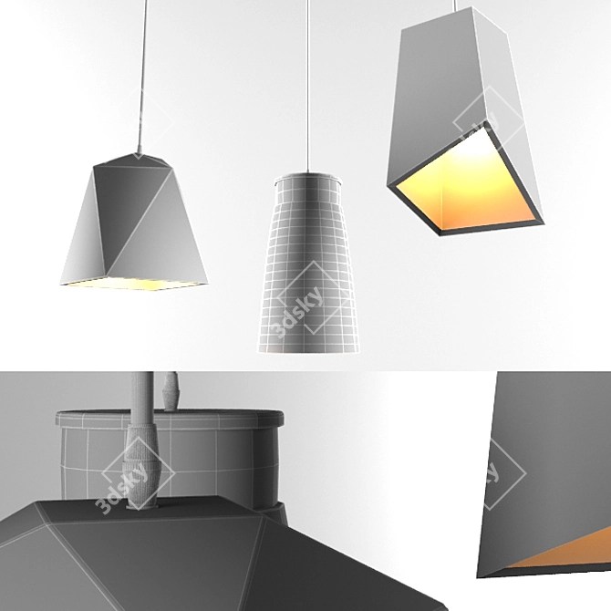 Modern Concrete Ceiling Light 3D model image 3