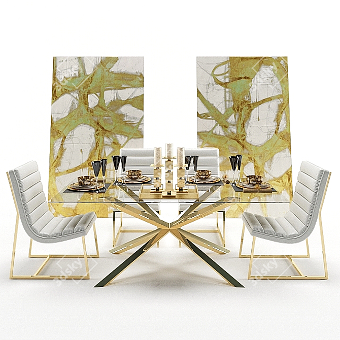 Modern Glass Dining Set with Armchairs & Decor 3D model image 1