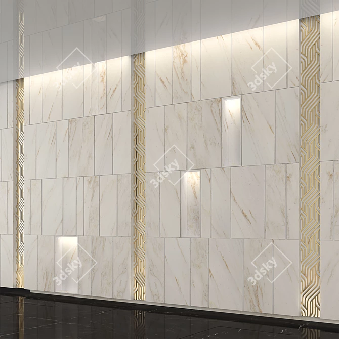 Golden Stone Art Wall 3D model image 1