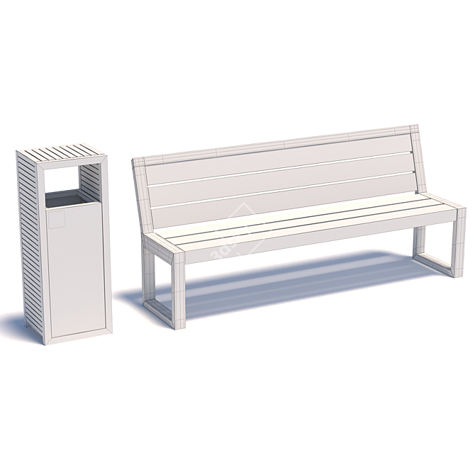 Urban Bench and Trash Bin 3D model image 2