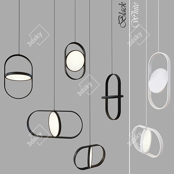 Sleek Double Round LED Pendant Light 3D model image 1