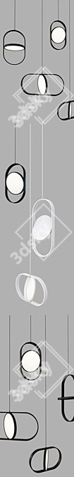 Sleek Double Round LED Pendant Light 3D model image 2