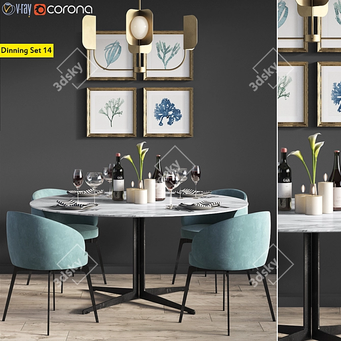 Luxury Dining Set with 14-Piece Collection 3D model image 1