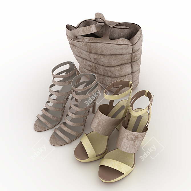 Stylish Set: 1 Bag, 2 Shoes 3D model image 2