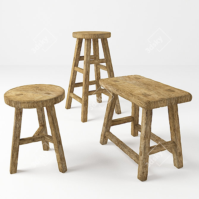 Rustic Country Chairs & Stools 3D model image 1