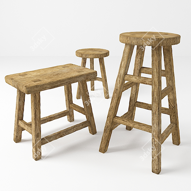 Rustic Country Chairs & Stools 3D model image 2