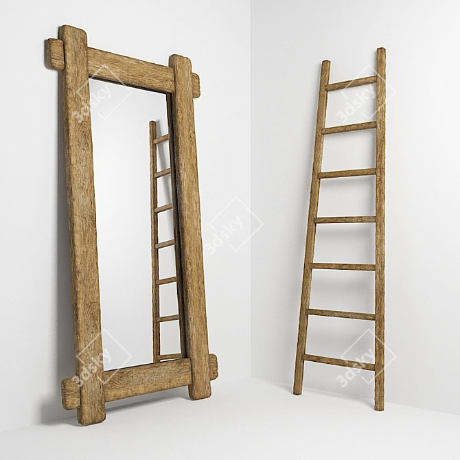 Title: Country Rustic Mirror & Ladder Set 3D model image 1