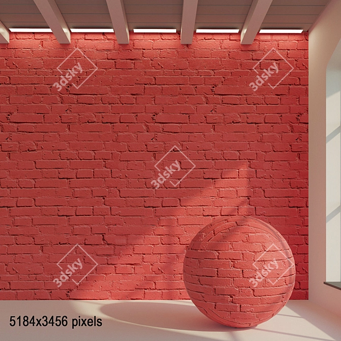 Vintage Brick Wall Texture - High-Resolution Painted Bricks 3D model image 1