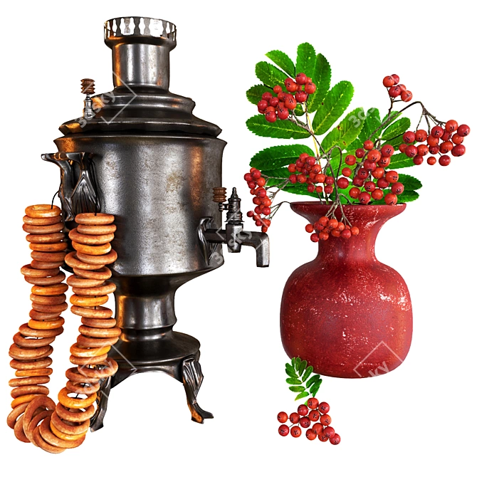 Vintage Samovar & Bagels Set 3D model image 1