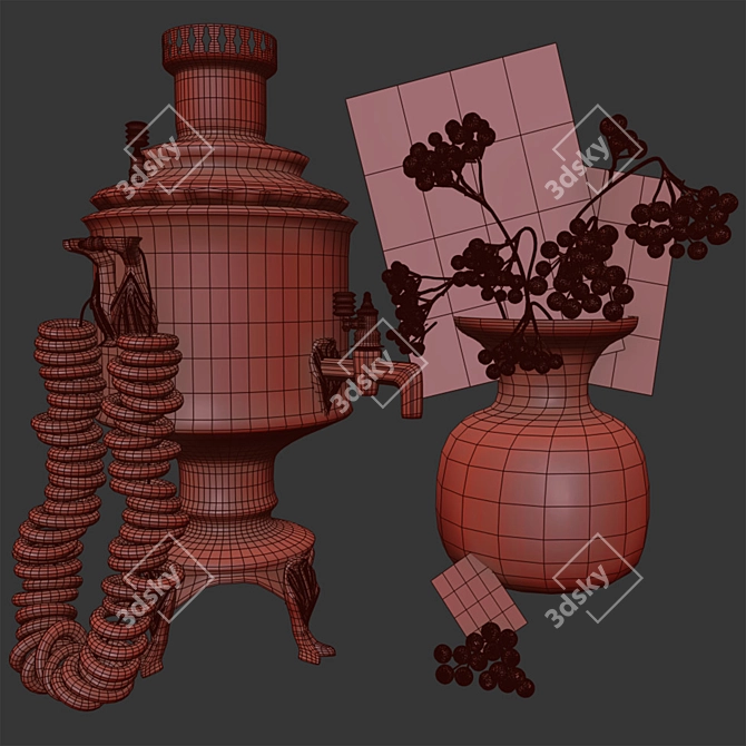 Vintage Samovar & Bagels Set 3D model image 3