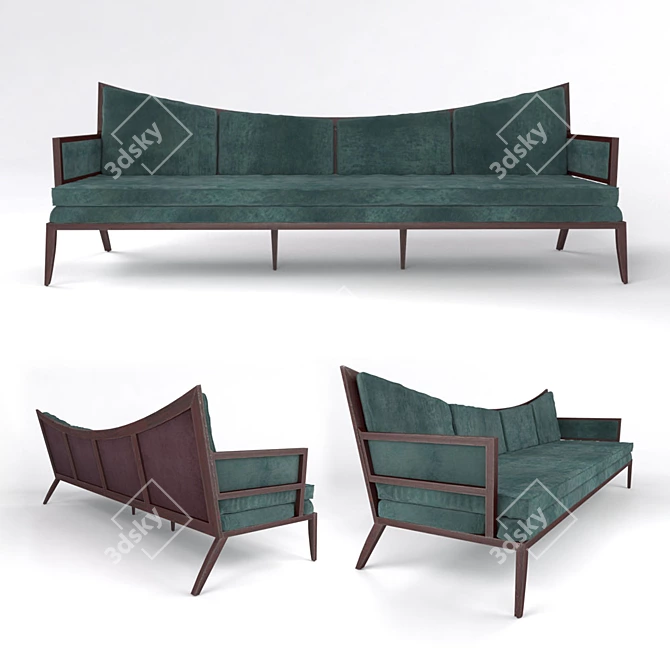 Elegant Emerald Velvet Wingback Sofa 3D model image 3