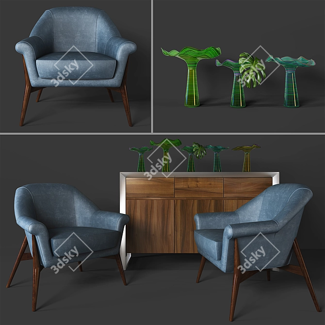 Elegant Emerald Chair & Stylish Buffet 3D model image 1